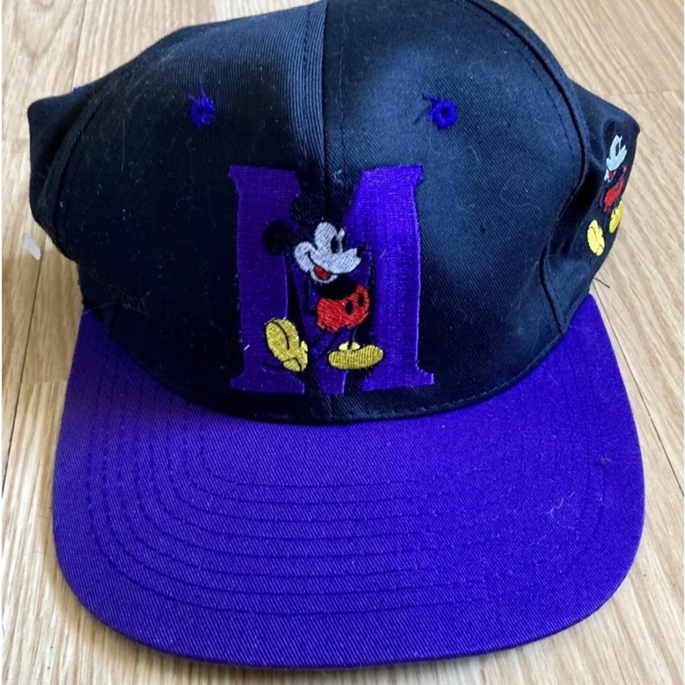 Vintage 90s Adult Mickey Mouse Snapback Hat - Purple & Black - Old School